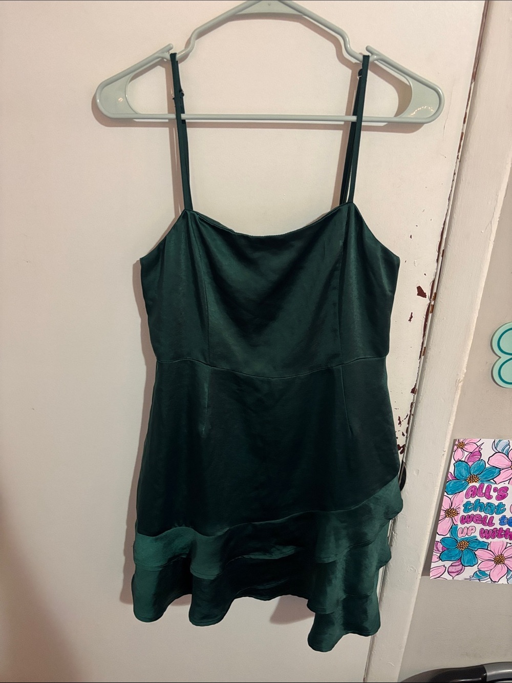 Junior's M Lulus Asymmetrical Ruffle Dress Emerald Green